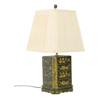 Late 20th Century Hand Painted Toleware Table Lamp For Sale