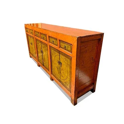 Wood 1940 Asian Hand Painted Mongolian Credenza For Sale - Image 7 of 8