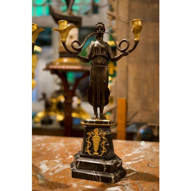 Traditional Vintage French Empire Style Candelabra in Gilt and Bronze, Set of 2 For Sale - Image 3 of 9