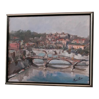 Mid 20th Century Original Painting of the Paris Canal For Sale