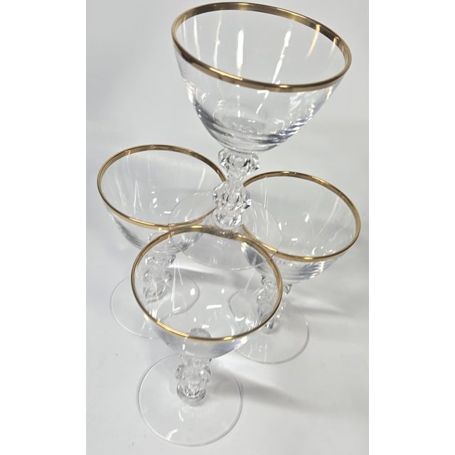 Gold Rimmed Hollywood Regency Crystal Goblets- Set of Four For Sale - Image 13 of 16