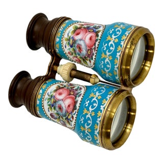 Outstanding & Very Rare Antique Fancy Ladies French Enamel, Brass & Gutta Percha Binoculars - Circa Mid 19th Century For Sale