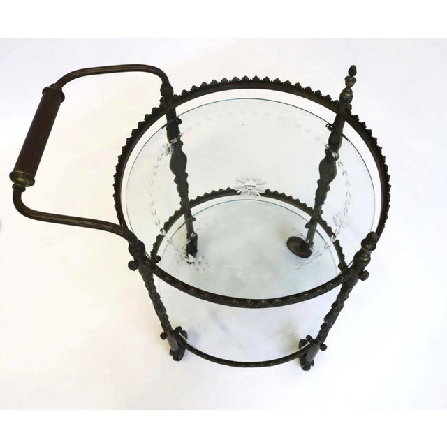Antique 1930s French Art Deco Style Round Brass Bar Cart For Sale - Image 4 of 9