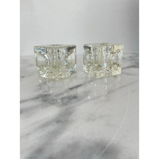 Mid 20th Century Space Age Cube Glass Candle Holders- a Pair For Sale In Seattle - Image 6 of 8