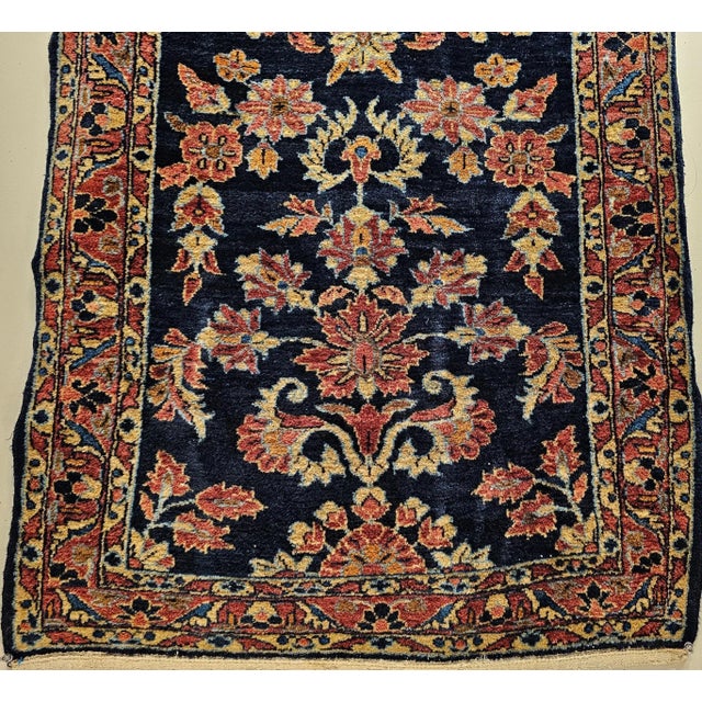 Navy Blue Early 1900s Persian Lilian Runner, Handwoven Allover Floral Design, Navy & Red, 3’ X 7’ For Sale - Image 8 of 12