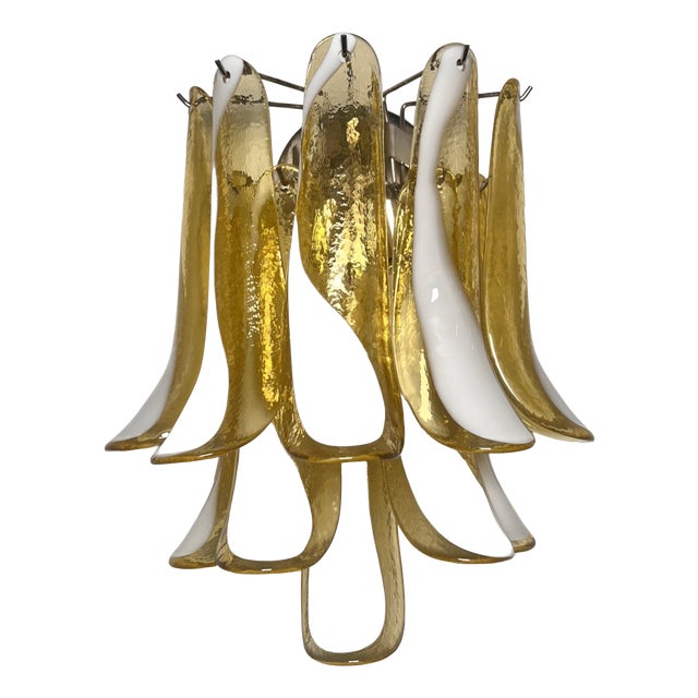 Vintage Italian Murano Wall Lights with Caramel Lattimo Glass Petals in the Manner of Mazzega, 1990, Set of 2 For Sale