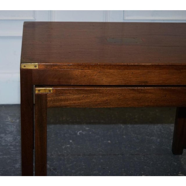 Vintage Kennedy Military Campaign Nest of Two Tables Brass Detail from London Harrods, Set of 2 For Sale - Image 10 of 12