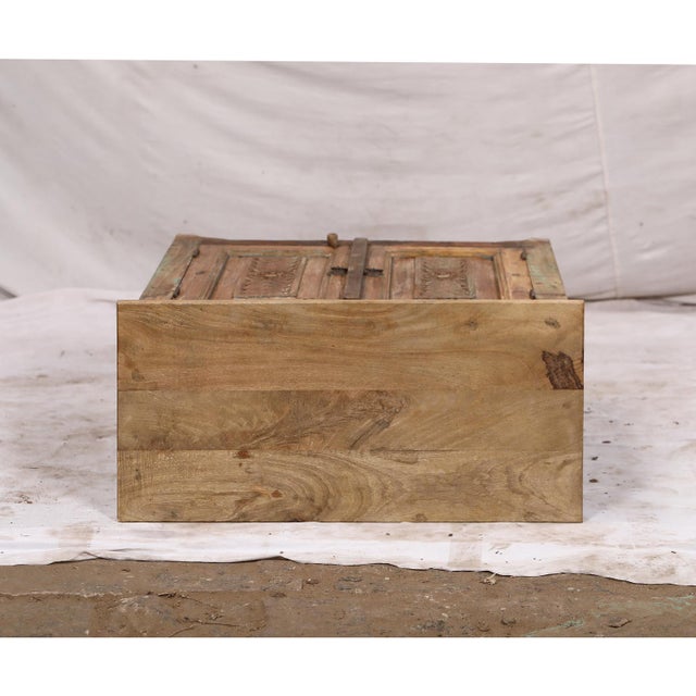 Two-Door Nightstand Made From Antique Indian Teakwood Architectural Elements For Sale - Image 4 of 8
