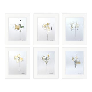 Set of 6 - Neutral Colors Palette Organic Modern Botanical Flower Original Oil Paintings / Contemporary Herbarium / Earth Tones For Sale