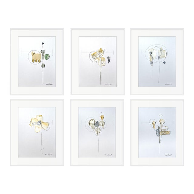 Set of 6 - Neutral Colors Palette Organic Modern Botanical Flower Original Oil Paintings / Contemporary Herbarium / Earth Tones For Sale
