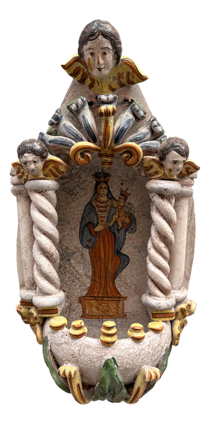 Hand-Decorated Ceramic Holy Water Stoup, 1890s