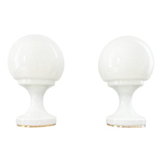 White Opaline Glass Table Lamps by Štěpán Tabery for Opp Jihlava, Czechoslovakia, 1960s, Set of 2 For Sale