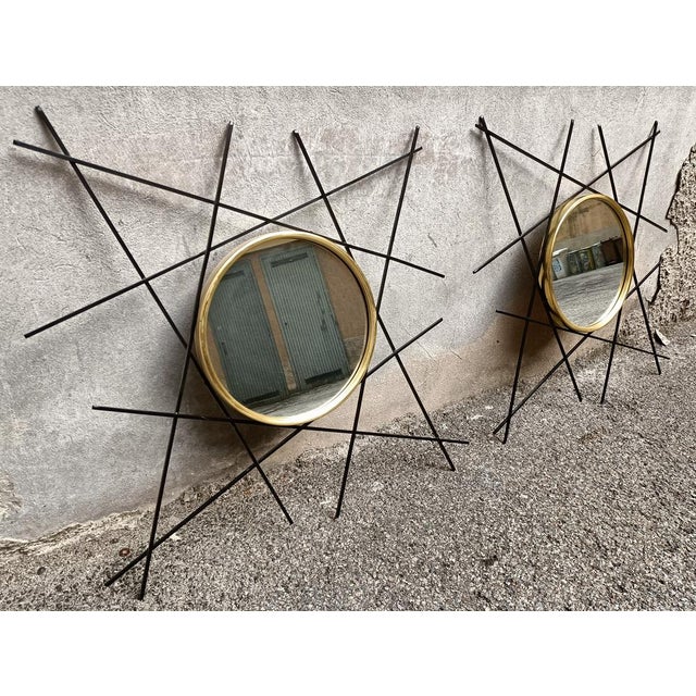 Mid-Century Modern Mirrors in Iron and Brass, 1950s, Set of 2 For Sale - Image 3 of 3