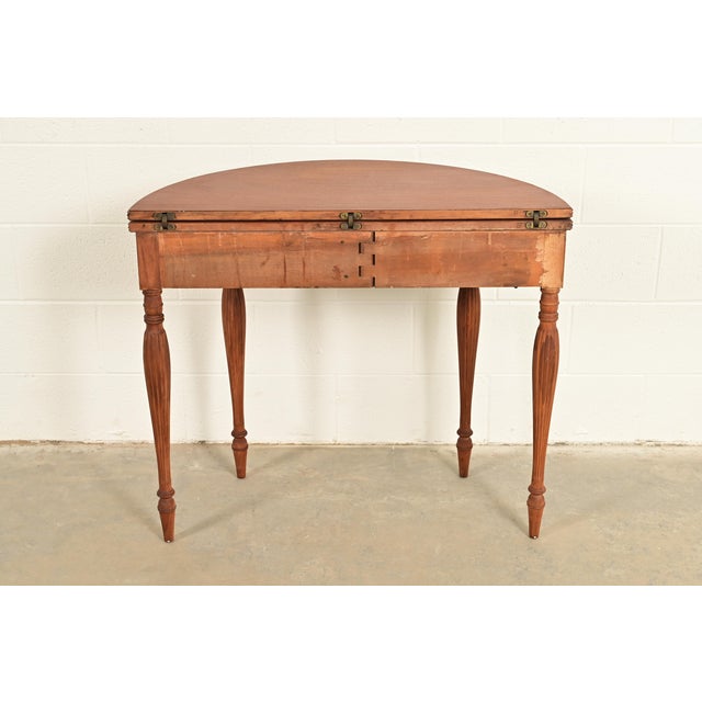 Baker Furniture Style Antique Federal Flame Mahogany Flip Top Demilune Console Game Table, Circa 1920s For Sale - Image 13 of 14