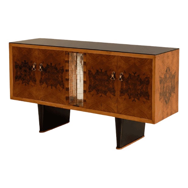 Art Deco Style Sideboard in Walnut Burl, 1940s For Sale