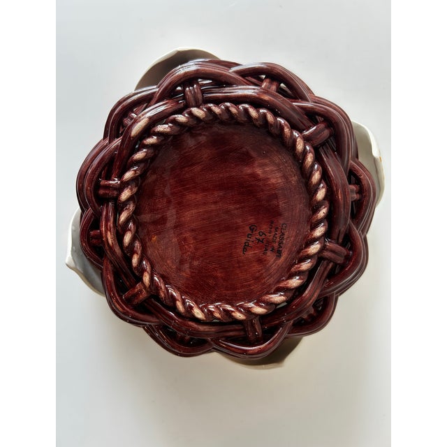 Yellow Mid 20th Century Faux Napkin Majolica Serving Dish- Made in Portugal For Sale - Image 8 of 8