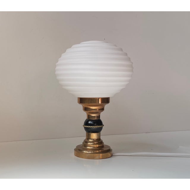 1960s Art Deco Scandinavian Table Lamp in Bronze & Fluted Orb Glass, 1960s For Sale - Image 5 of 10