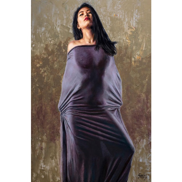 Fiona #1 by Dave Seeley | Oil on Canvas on Board Portrait of a woman in a flowing dress. For Sale