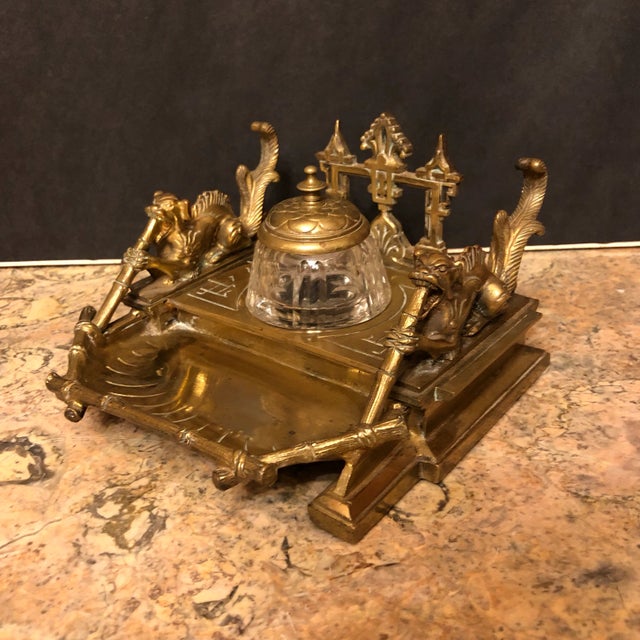 Japanese Late 19th Century French Gilt Bronze Inkwell For Sale - Image 3 of 11