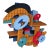 John Okulick, Large Abstract Wood Sculpture Colorful Wooden Painting John Okulick Wall Hanging For Sale