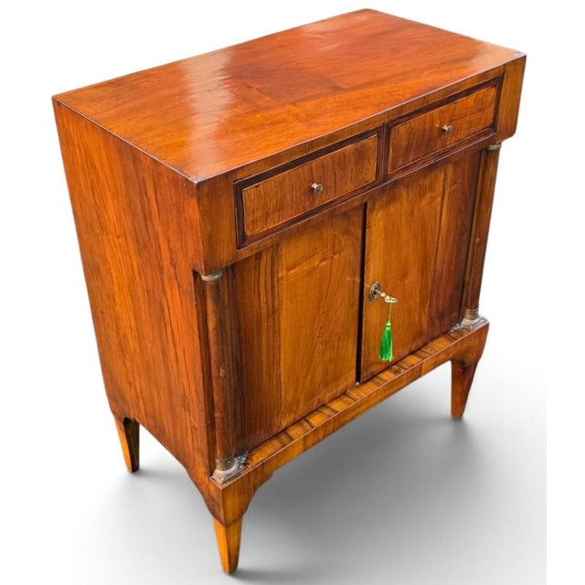 American American Classical Figured Flame Mahogany Two-Drawer Cabinet With Brass-Mounted Columns, Circa 1840 For Sale - Image 3 of 12