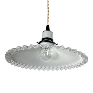 French White Glass "Frill" Light Pendant From the 1930s For Sale