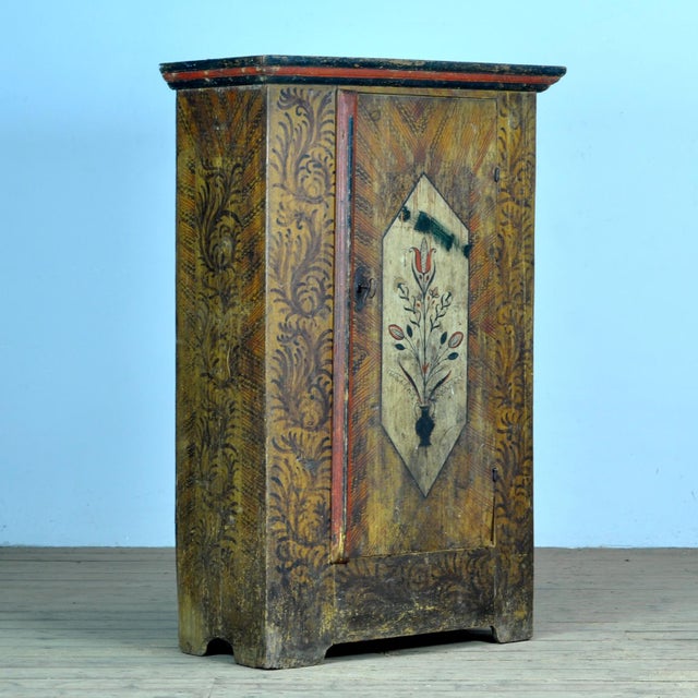 Antique Folk Art Hand Painted Cabinet, 1850s For Sale - Image 3 of 16