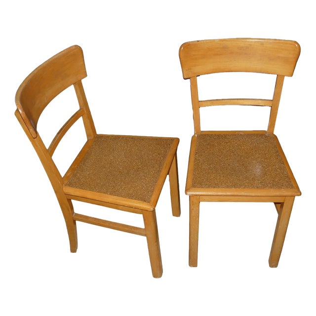 Vintage Frankfurt Style Kitchen Chairs in Wood and Cork, 1950s, Set of 2 For Sale