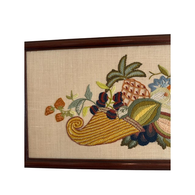Mid 20th Century Cornucopia Crewel Artwork For Sale - Image 5 of 8