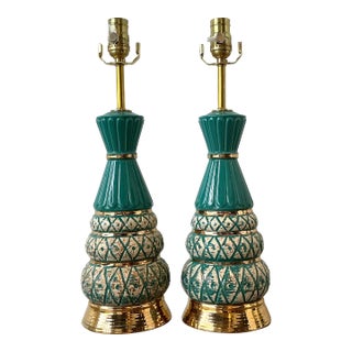 Vintage MCM Glazed Ceramic Lamps - A Pair For Sale