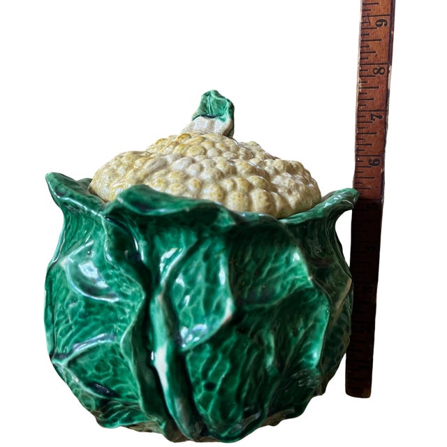 Late 19th Century Antique French Cauliflower Cabbage Soup Tureen — Majolica Ceramic Vegetable Form For Sale - Image 5 of 6
