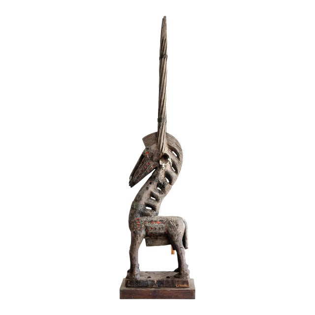 41” Tall Oversized Vintage African Chiwara Style Antelope Sculpture, Hand-Carved Wood Tribal Art, West African Bambara Style Figure For Sale