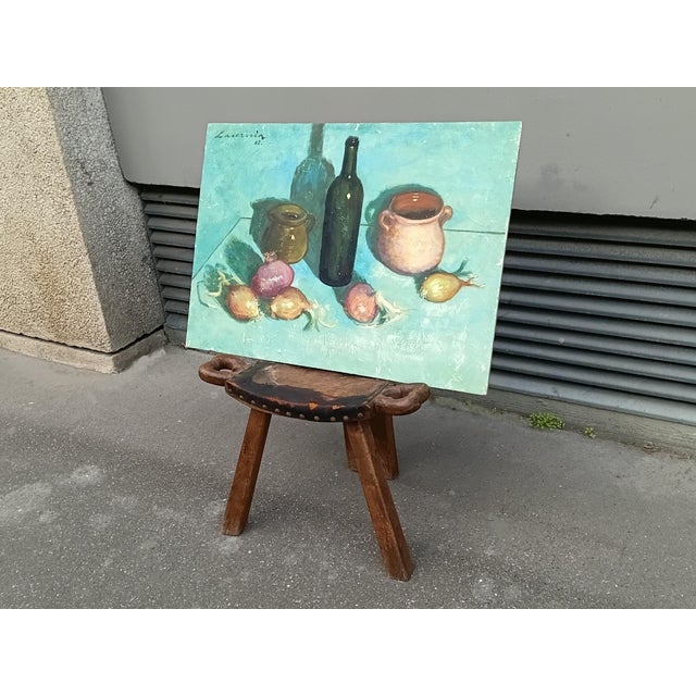 Blue Large French Original Oil Painting 1962 by Angelina Lavernia For Sale - Image 8 of 11