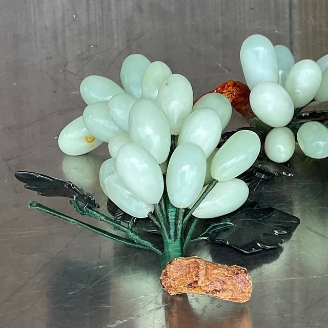 Vintage Carved Green Stone Grape Cluster Sculptures - A Pair For Sale - Image 10 of 13