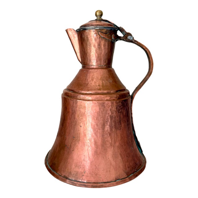 Antique Rustic Hammered Copper Ewer Kettle For Sale