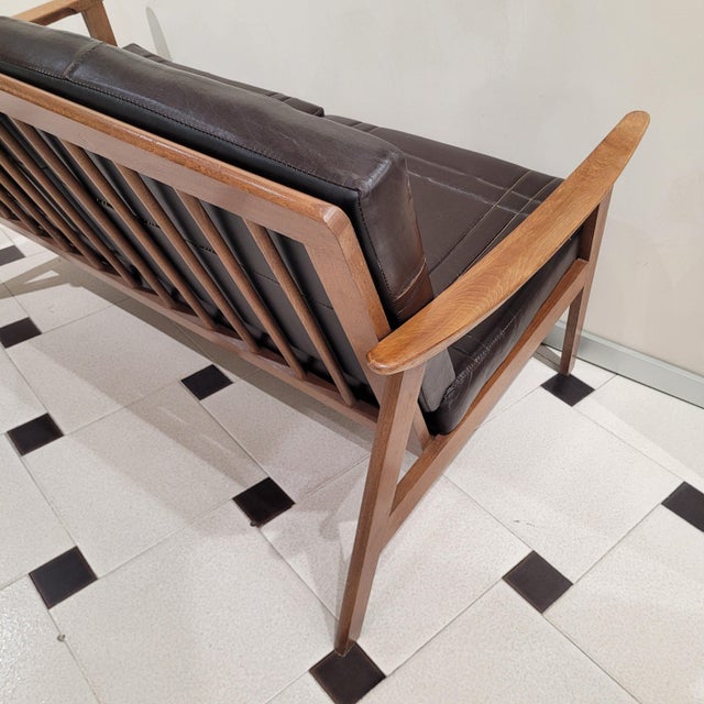 Mid-Century Modern Scandinavian Sofa in Beech Wood and Leather, 1970s For Sale - Image 12 of 16