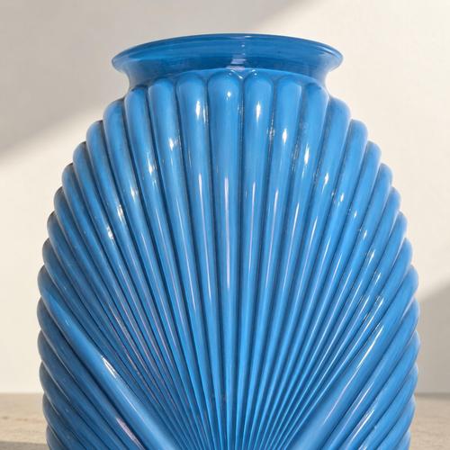 20th Century Art Deco Style Turquoise Ribbed Glass Vase, France For Sale - Image 6 of 9