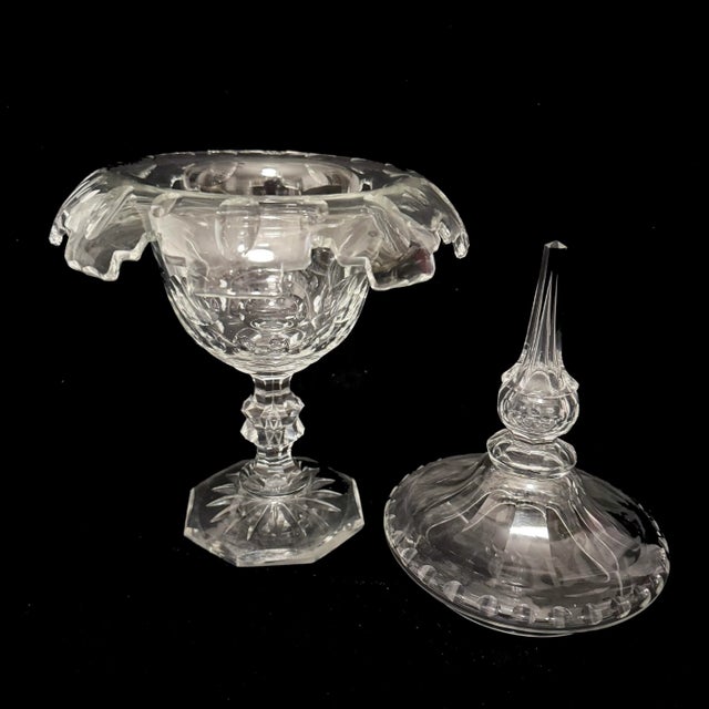 Glass Late 19th Century Victorian Sweetmeat Cut Crystal Antique Footed Glass Ginger Jar Covered Coupe For Sale - Image 7 of 10