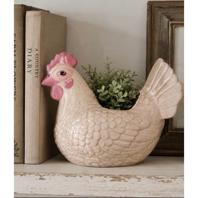 Vintage Mid 20th Century Speckled Pink Ceramic Chicken/Hen Planter For Sale - Image 12 of 12