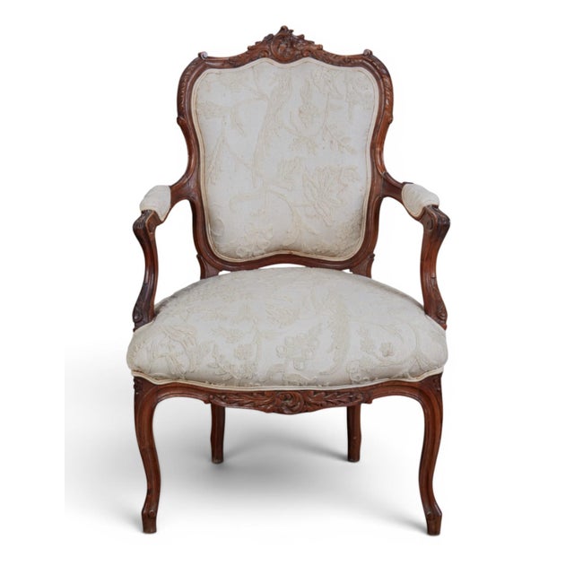 French Antique Swedish Louis XV Style Beechwood Fauteuil Arm Chairs - 1 of 2 For Sale - Image 3 of 5
