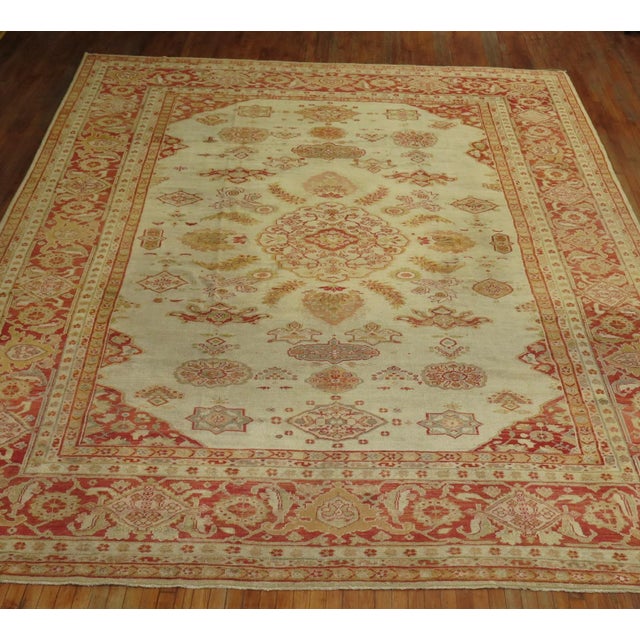 Textile Antique Ivory Sultanabad Persian Carpet For Sale - Image 7 of 18