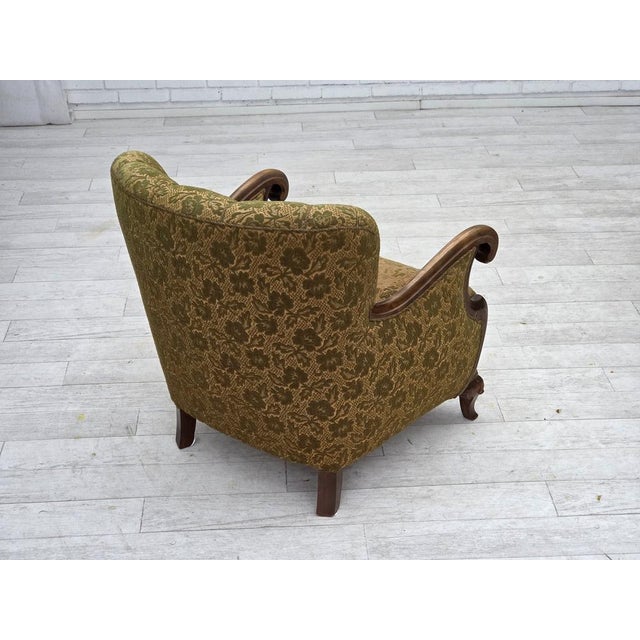 Danish Armchair in Wool and Hand-Carved Oak, 1950s For Sale - Image 15 of 18