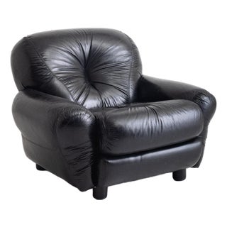 Space Age Overstuffed Leather Lounge Chair For Sale