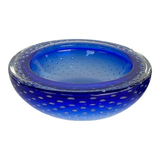 Mid 20th Century Murano Bullicante Blue to Clear Blown Glass Decorative Bowl For Sale