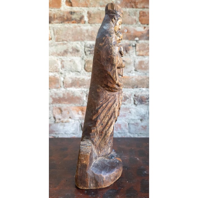 19th Century Spanish Colonial Religious Carved Santos Figure of the Madonna and Child For Sale - Image 4 of 13