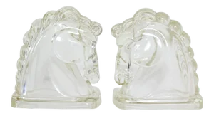 Vintage Glass Horse Bookends - a Pair