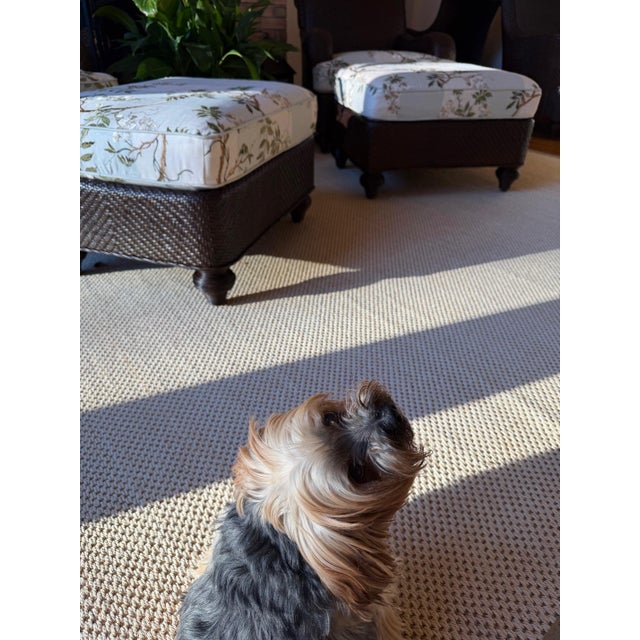 Rattan Wicker Lounge Chair and Ottoman by Hickory Chair in Colefax & Fowler by Mark Hampton For Sale - Image 16 of 18