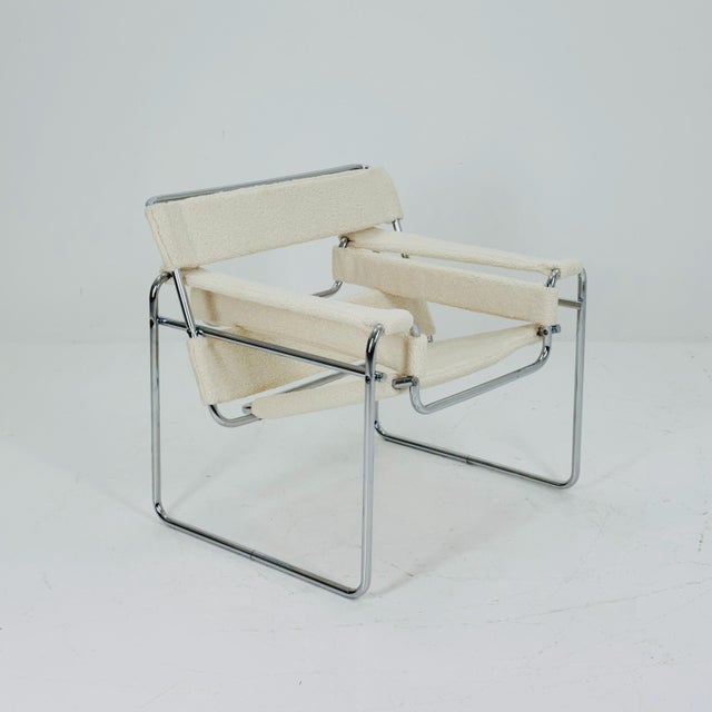 Mid-Century B3 Wassily Armchair in White Teddy Fabric by Marcel Brauer, Italy, 1990s For Sale - Image 5 of 11