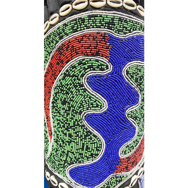 Black Large African Beaded Ghana Bakota Hand Carved Mask Wall Art 62.5" H For Sale - Image 8 of 11