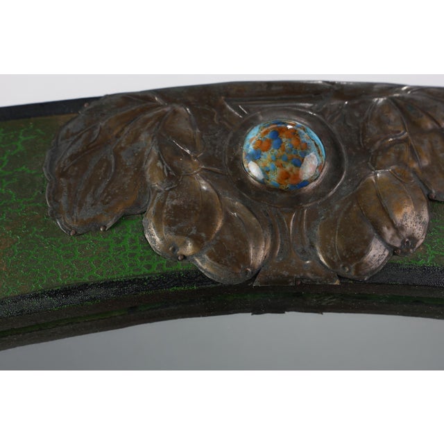 Arts & Crafts Mirror in Green Metal with Glass Decoration, France, 1890s For Sale - Image 5 of 11